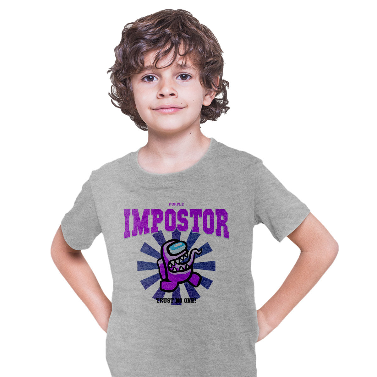 Purple Impostor Among Us Gamer Funny Trust No One T-shirt for Kids - Kuzi Tees
