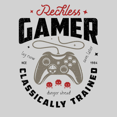 Mens Gaming T-Shirt Old School Gamer Retro Video Game Reckless Player Unisex T-Shirt - Kuzi Tees
