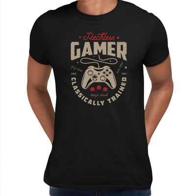 Mens Gaming T-Shirt Old School Gamer Retro Video Game Reckless Player Unisex T-Shirt - Kuzi Tees