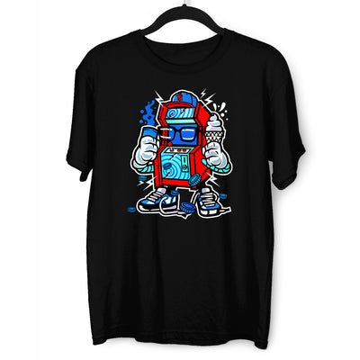 Retro 8-Bit Arcade Cabinet with Ice cream Nostalgia 80's Shirt White Black & Grey Tee - Kuzi Tees