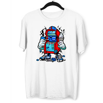 Retro 8-Bit Arcade Cabinet with Ice cream Nostalgia 80's Shirt White Black & Grey Tee - Kuzi Tees