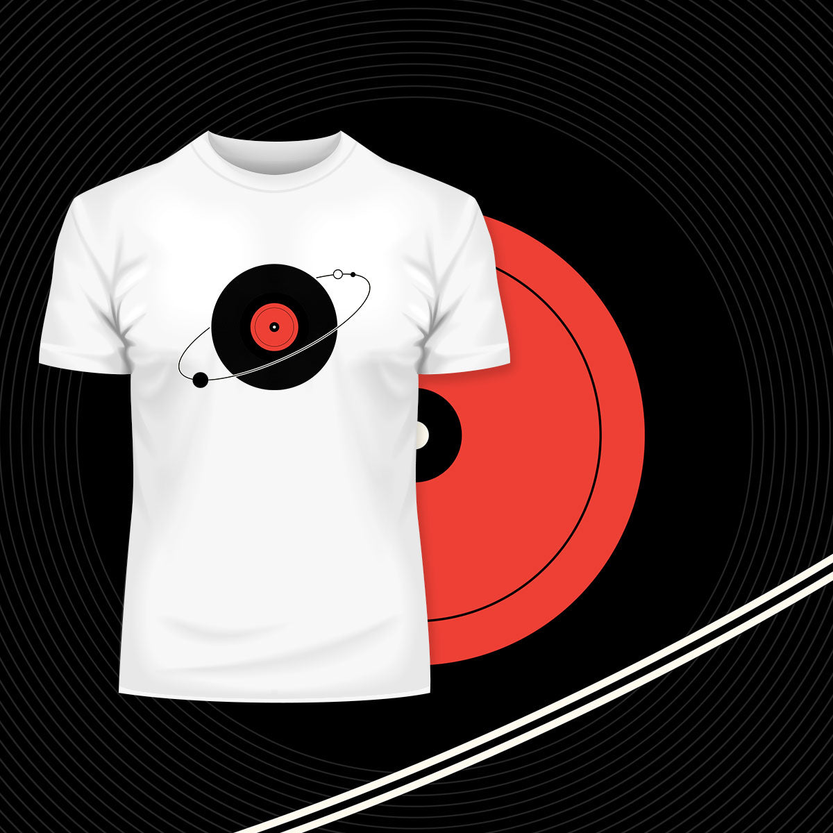 Old Fashioned Nostalgia Vinyl Record with The Planets Minimal Art T-shirt - Kuzi Tees