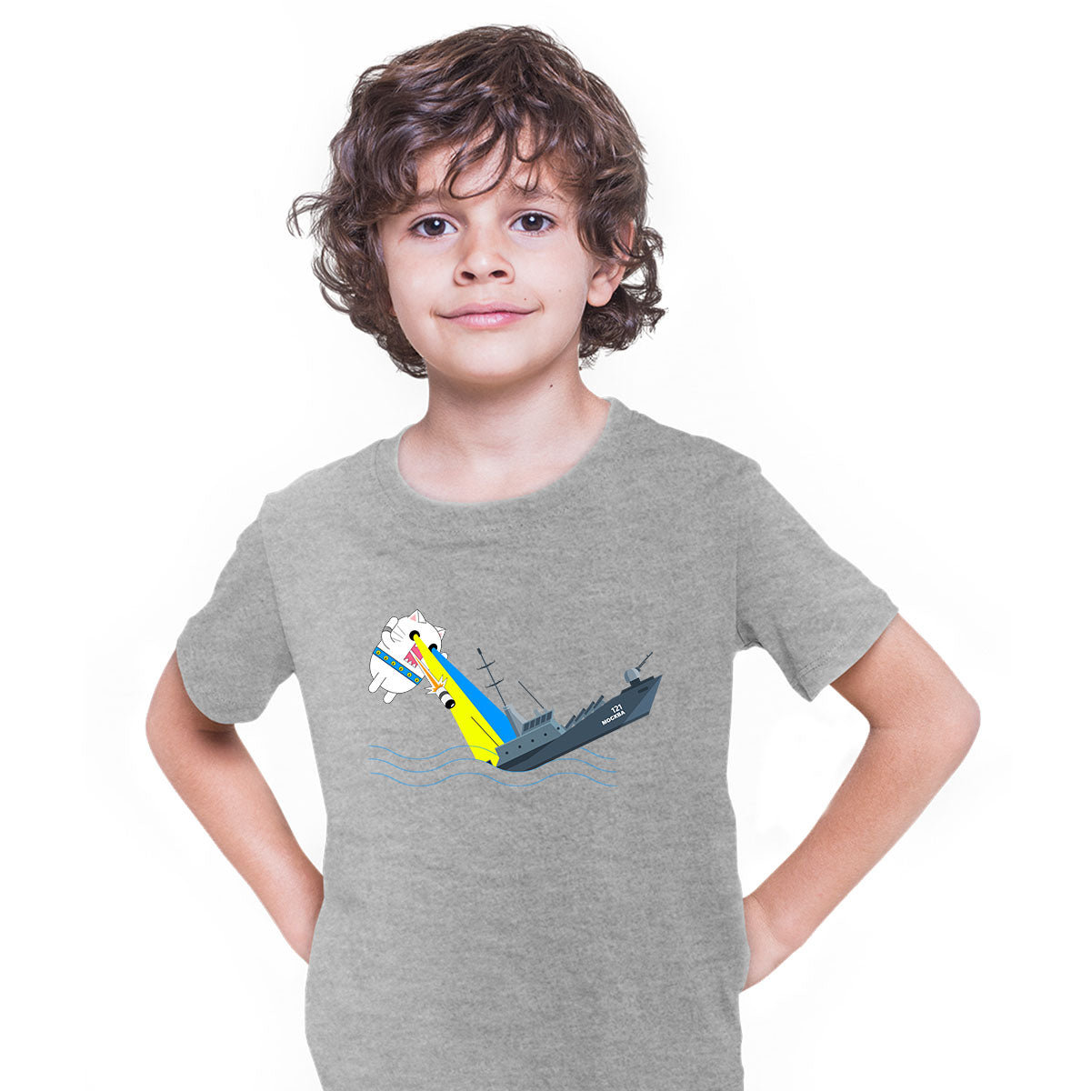 Moskva Warship Sinks by Cat Attack Funny Kids T-shirt - Kuzi Tees