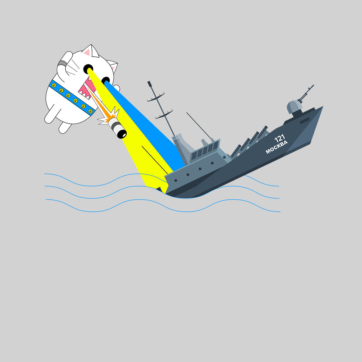 Moskva Warship Sinks by Cat Attack Funny Kids T-shirt - Kuzi Tees