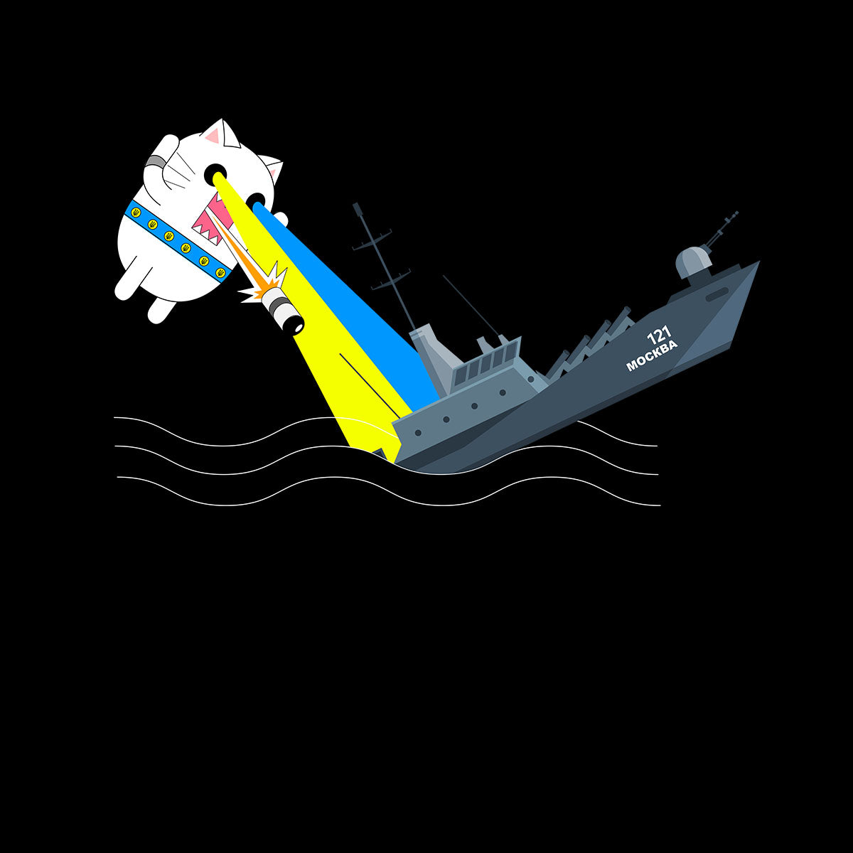 Moskva Warship Sinks by Cat Attack Funny Kids T-shirt - Kuzi Tees