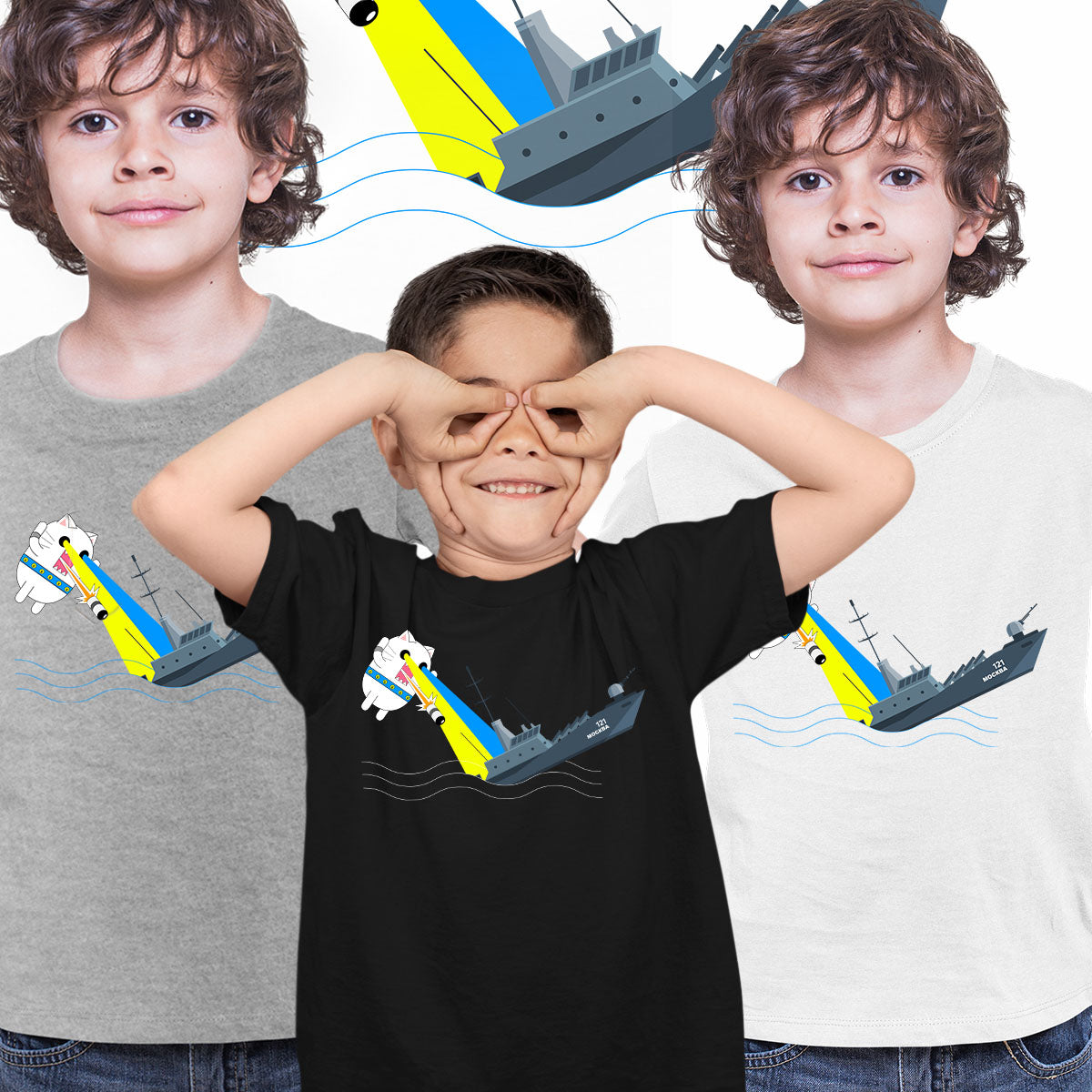 Moskva Warship Sinks by Cat Attack Funny Kids T-shirt - Kuzi Tees