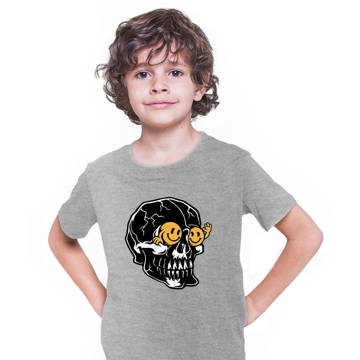 Skull T-Shirt Gothic Skeleton Funny Novelty Happy face Kid's Tee - Kuzi Tees