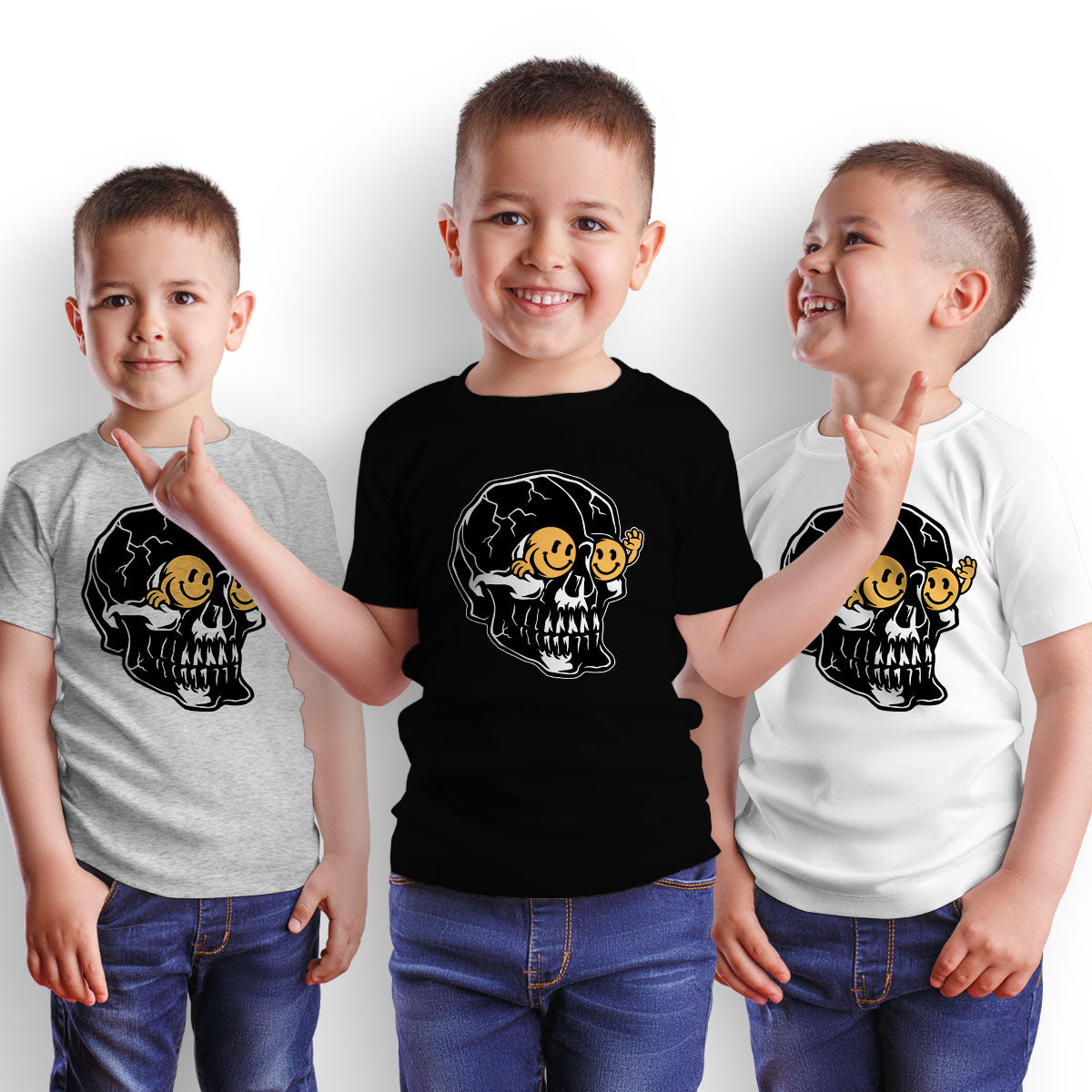 Skull T-Shirt Gothic Skeleton Funny Novelty Happy face Kid's Tee - Kuzi Tees