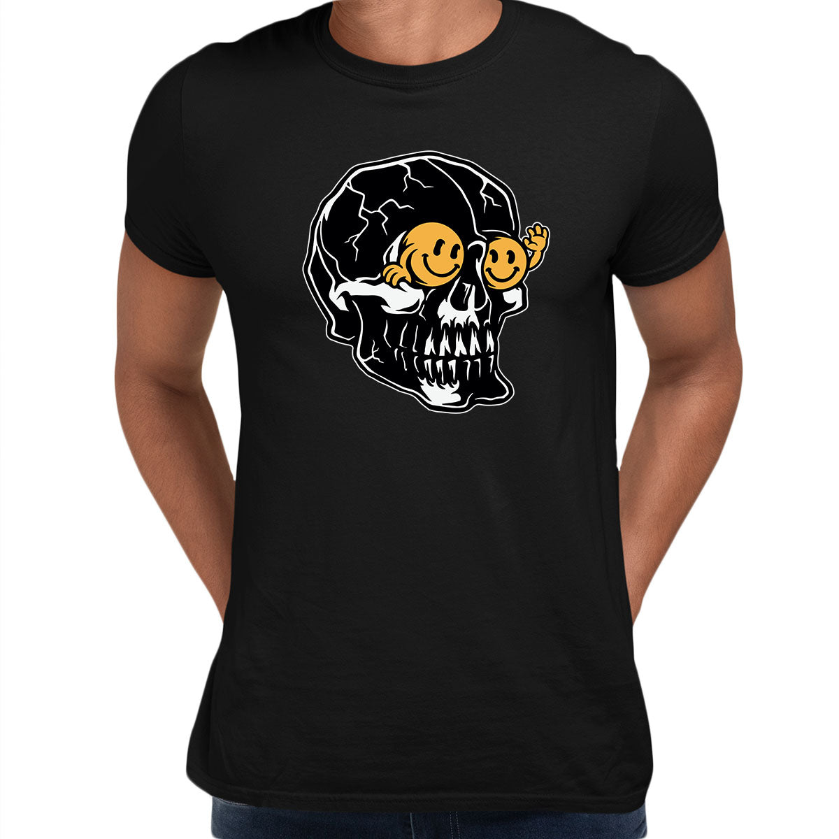 Skull T-Shirt Gothic Skeleton Funny Novelty Happy face Men's Unisex T-shirt - Kuzi Tees