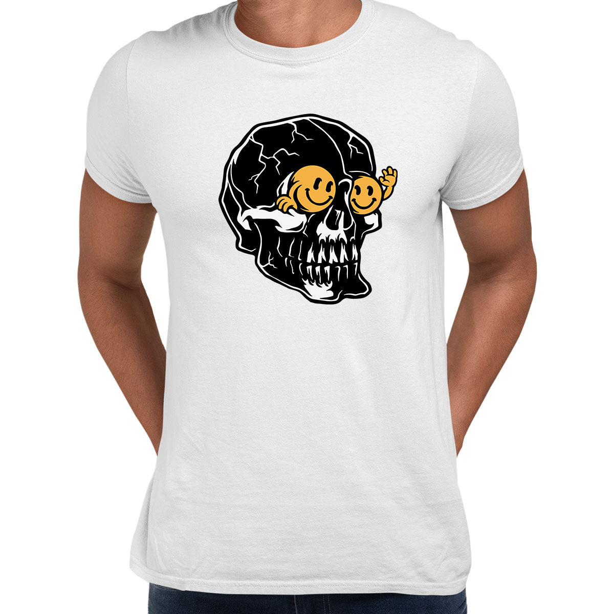 Skull T-Shirt Gothic Skeleton Funny Novelty Happy face Men's Unisex T-shirt - Kuzi Tees
