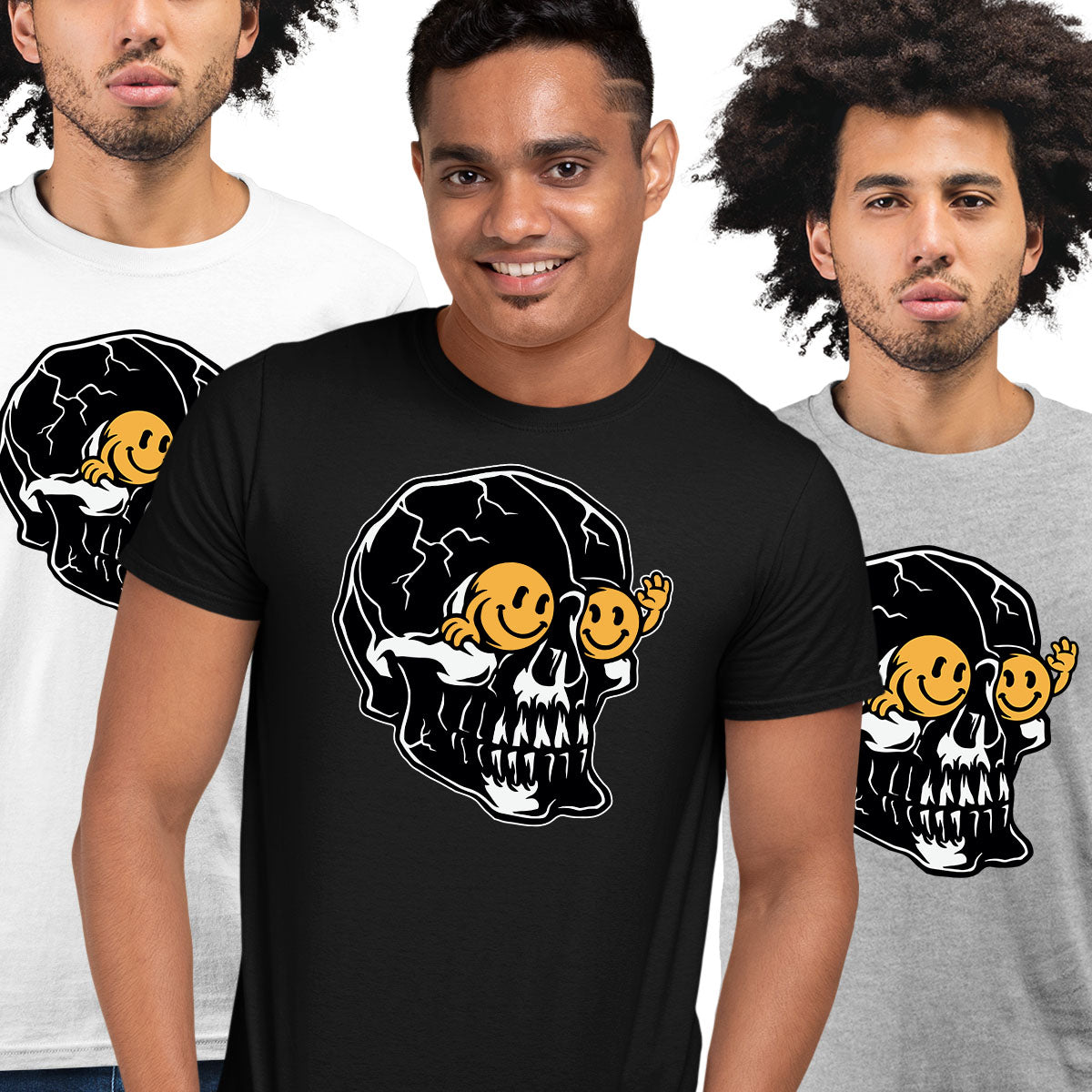 Skull T-Shirt Gothic Skeleton Funny Novelty Happy face Men's Unisex T-shirt - Kuzi Tees
