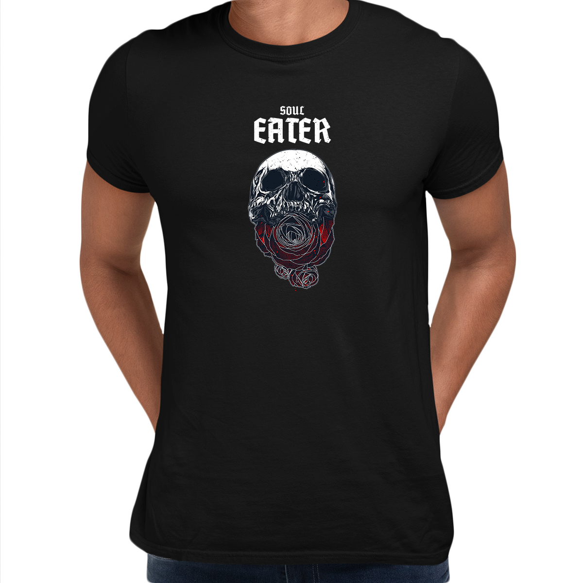Soul Eater Skull with Roses Harley Dark Occult Unisex T-shirt - Kuzi Tees