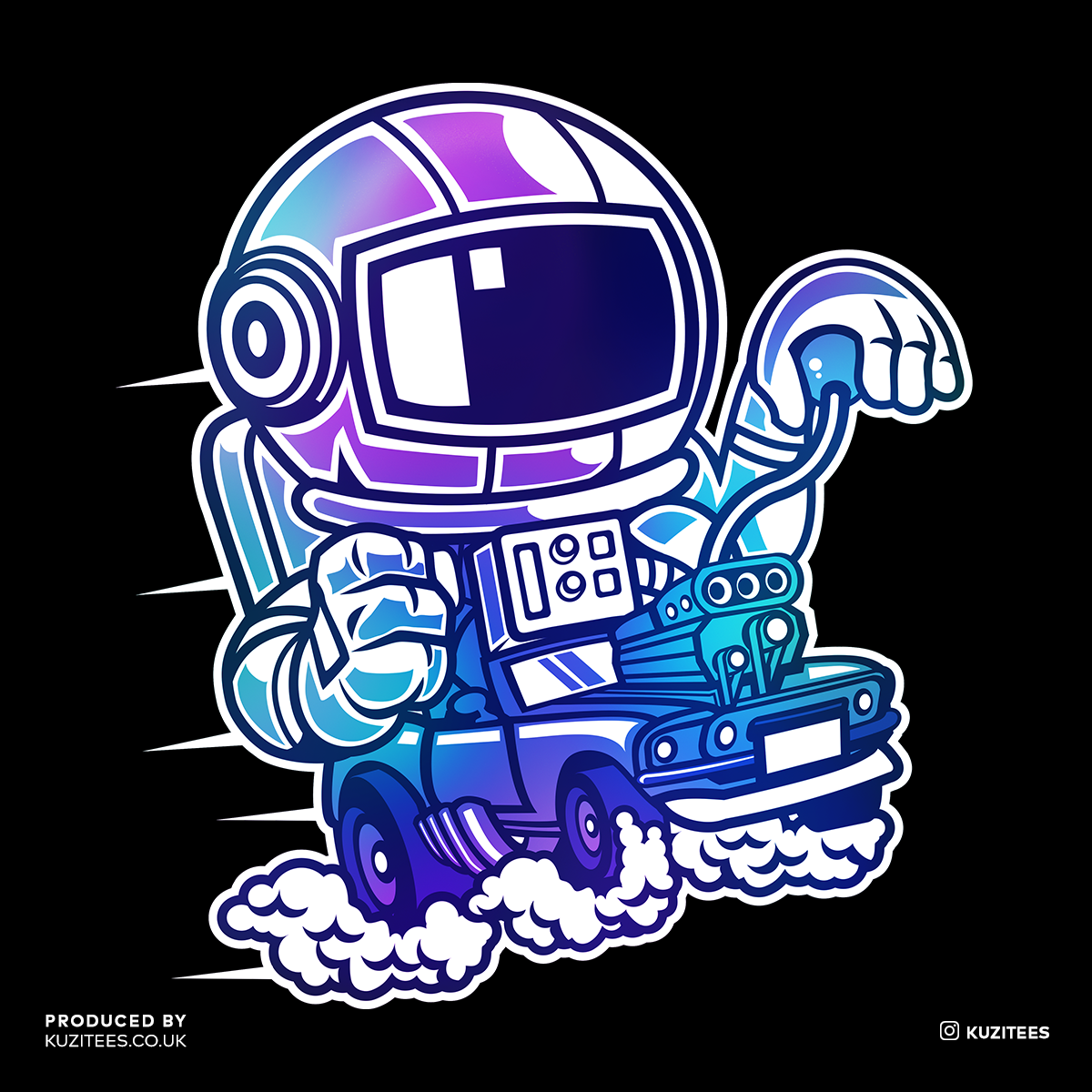 Space Astronaut Racer Amazing Retro Vintage Crew Neck T-shirt & Tank Top - Kuzi Tees