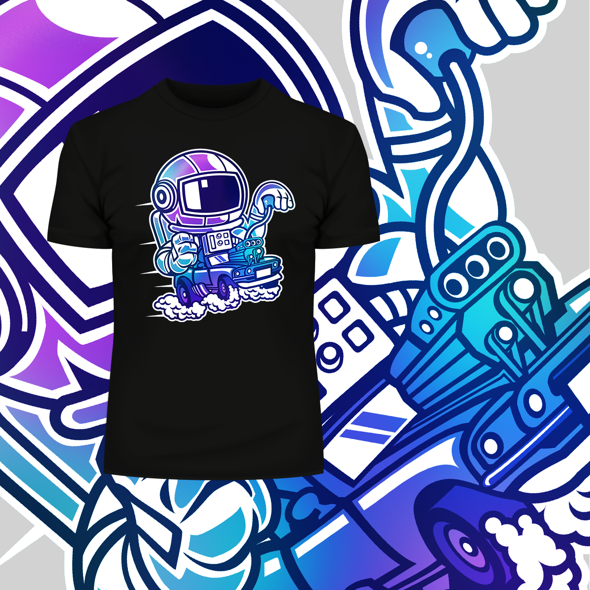 Space Astronaut Racer Amazing Retro Vintage Crew Neck T-shirt & Tank Top - Kuzi Tees