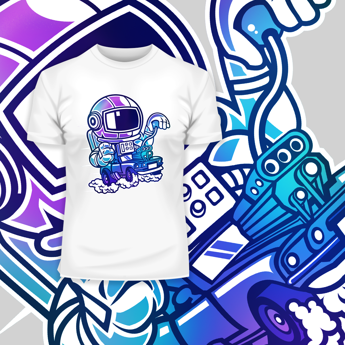 Space Astronaut Racer Amazing Retro Vintage Crew Neck T-shirt & Tank Top - Kuzi Tees