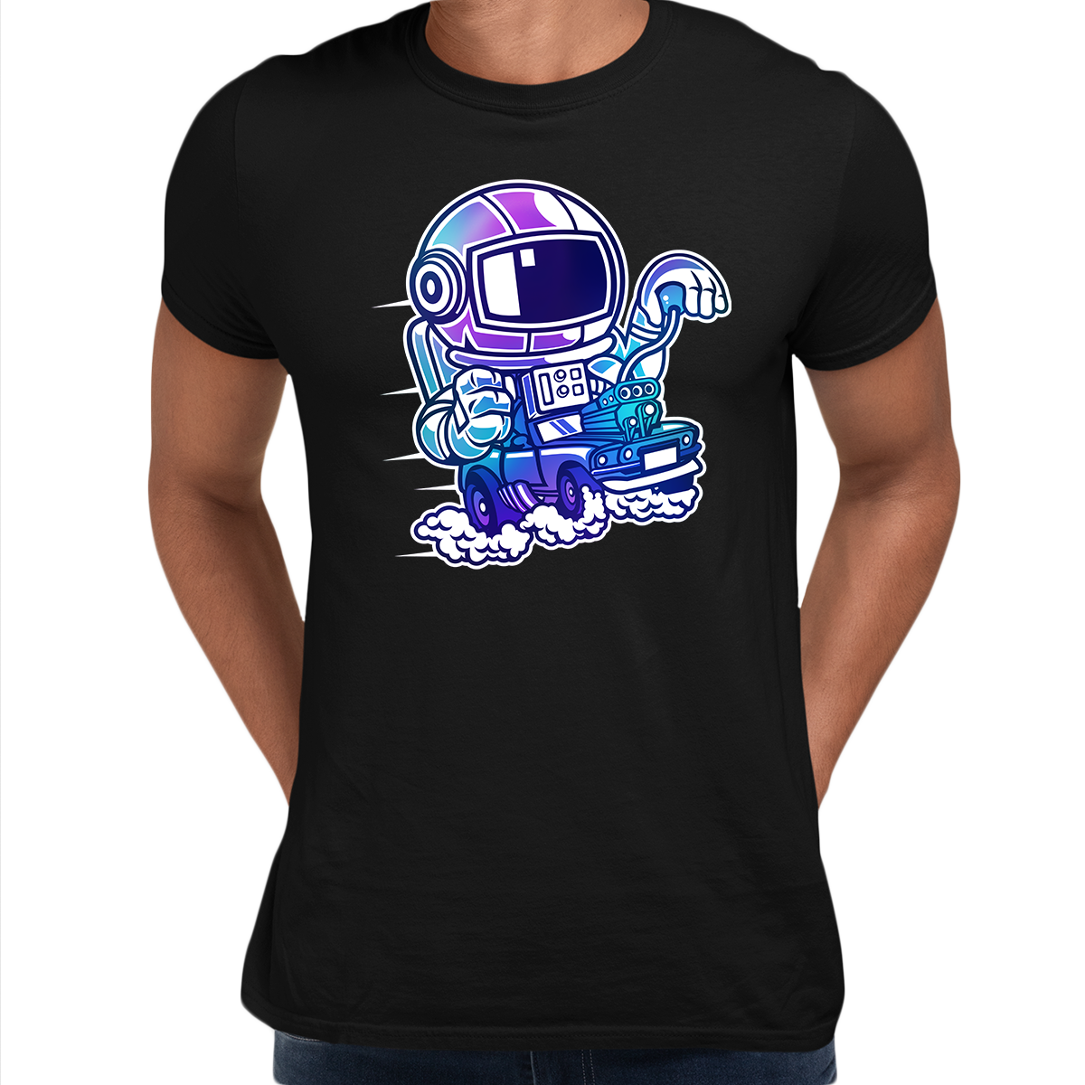 Space Astronaut Racer Amazing Retro Vintage Crew Neck T-shirt & Tank Top - Kuzi Tees