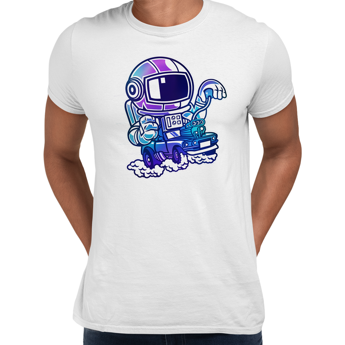 Space Astronaut Racer Amazing Retro Vintage Crew Neck T-shirt & Tank Top - Kuzi Tees