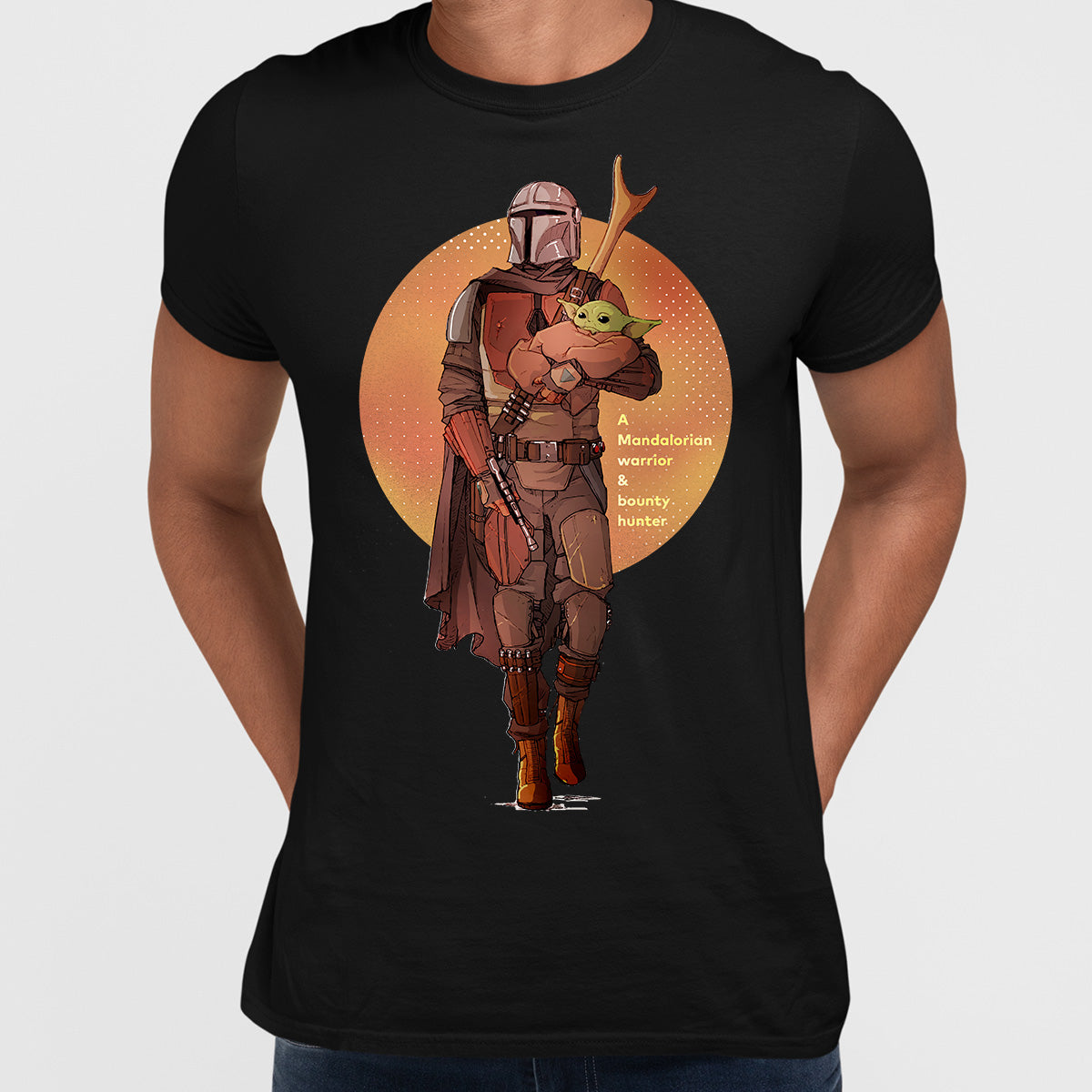 Star Wars The Mandalorian Baby Yoda Sunset Silhouette Black & White Unisex T-Shirt - Kuzi Tees
