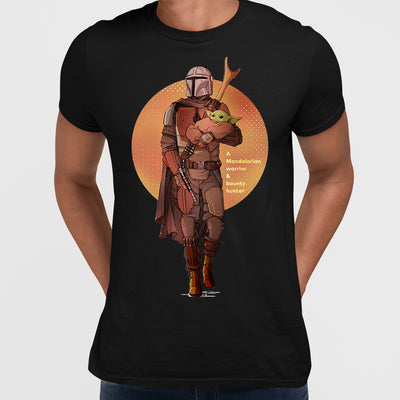 Star Wars The Mandalorian Baby Yoda Sunset Silhouette Black & White Unisex T-Shirt - Kuzi Tees