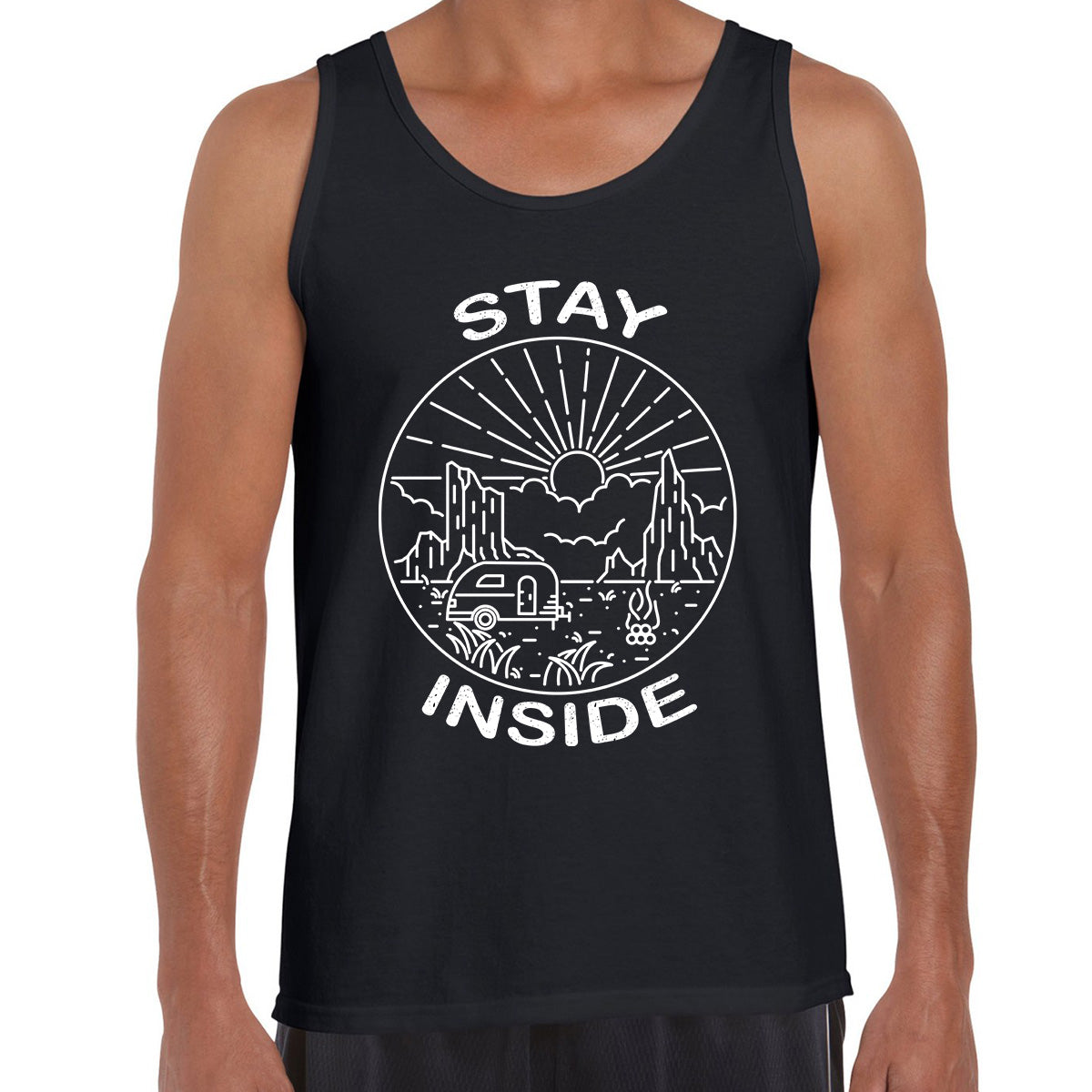 Stay Inside Van Outdoor Camping Fire Pit Minimal Illustration Tank Top - Kuzi Tees