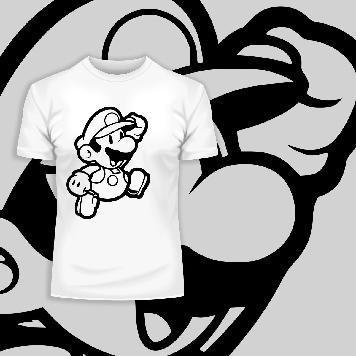 Super Mario Bros Outlined Jumping Mario T-Shirt for all Retro Nintendo Minds - Kuzi Tees