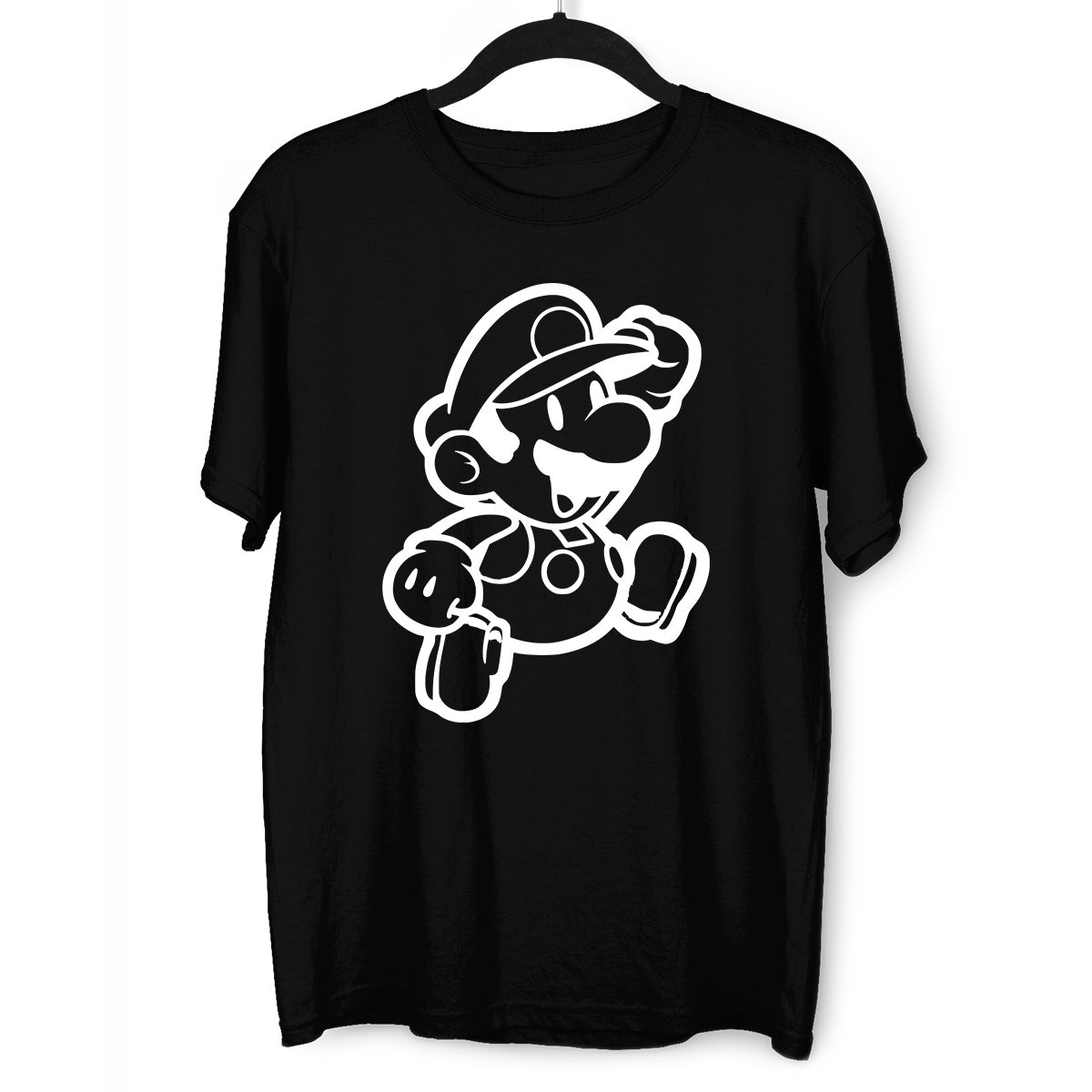 Super Mario Bros Outlined Jumping Mario T-Shirt for all Retro Nintendo Minds - Kuzi Tees