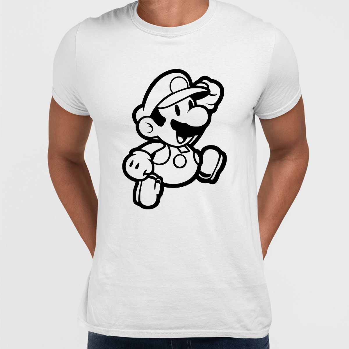 Super Mario Bros Outlined Jumping Mario T-Shirt for all Retro Nintendo Minds - Kuzi Tees