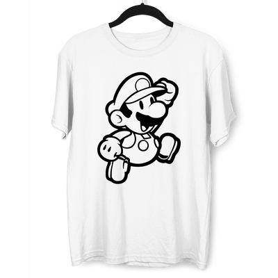 Super Mario Bros Outlined Jumping Mario T-Shirt for all Retro Nintendo Minds - Kuzi Tees