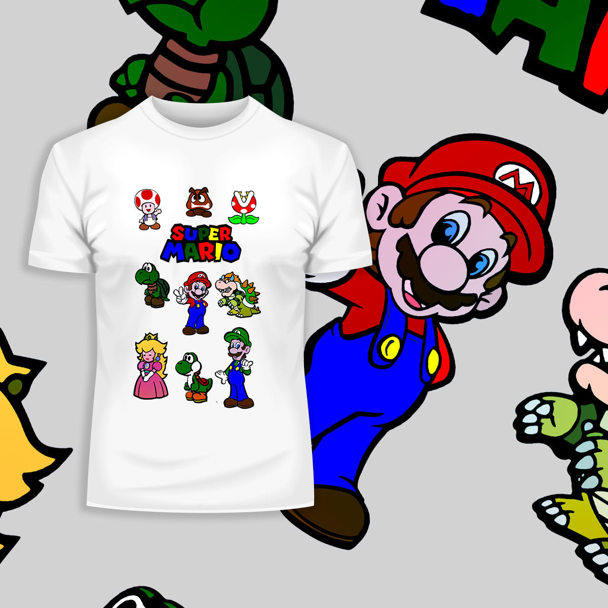 Super Mario Bros Gaming Characters Nintendo SNES Adult T Shirt - Kuzi Tees