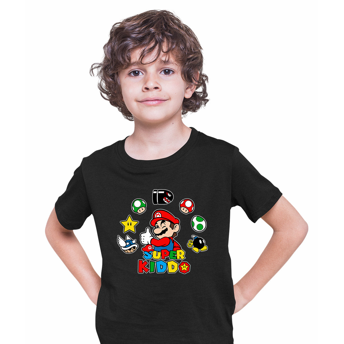 Super Kiddo T-shirt Mario Birthday Kids Custom Gaming Birthday Kids T-shirt Black