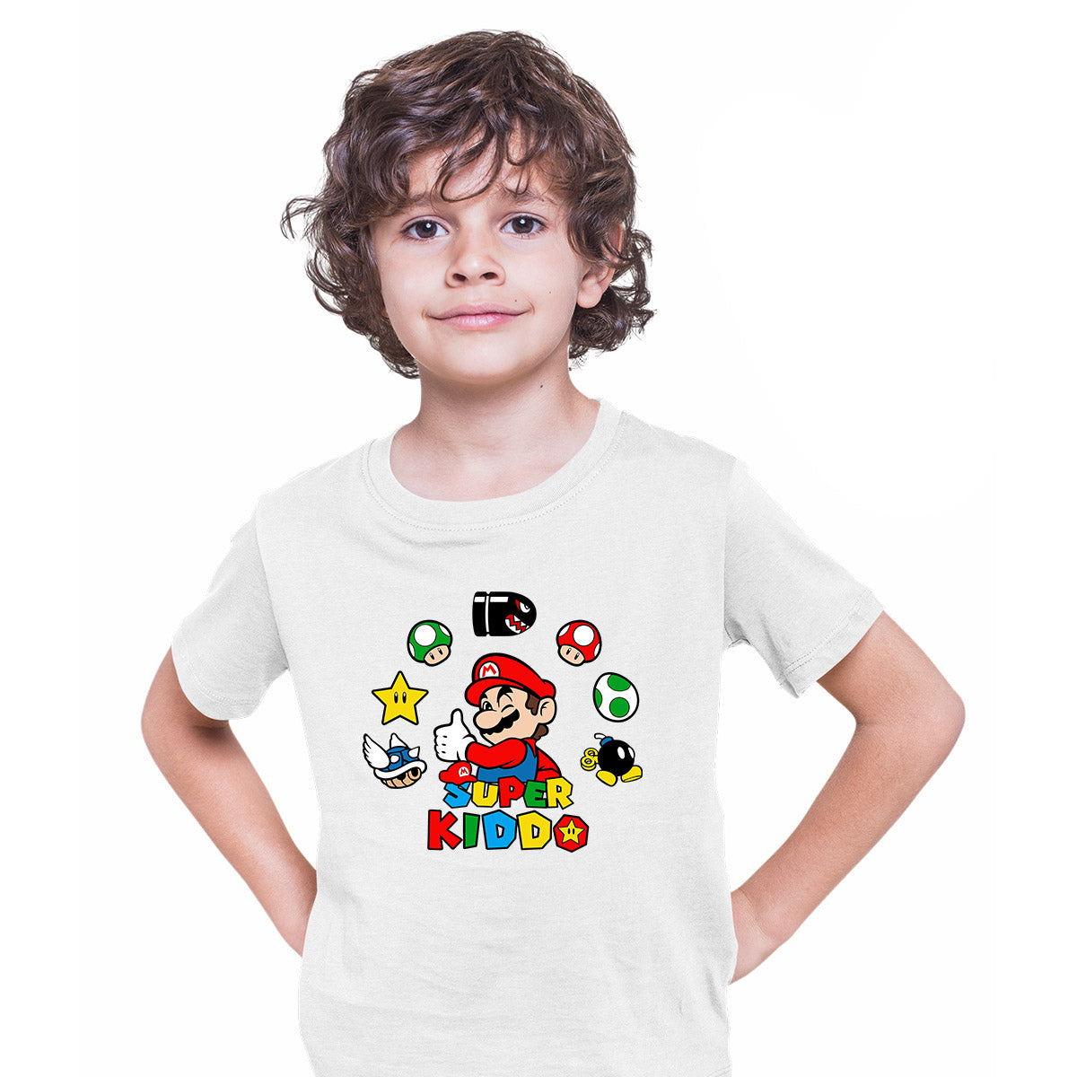 Super Kiddo T-shirt Mario Birthday Kids Custom Gaming Birthday Kids T-shirt White