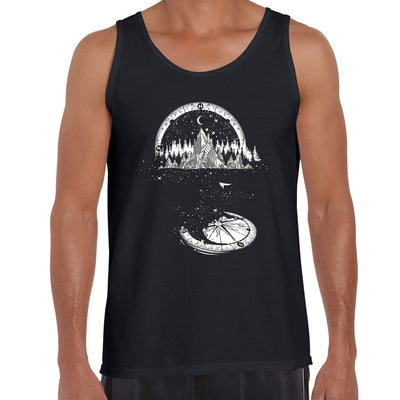 Surreal River Mountain & Compass Amazing Black & White Tank Top - Kuzi Tees