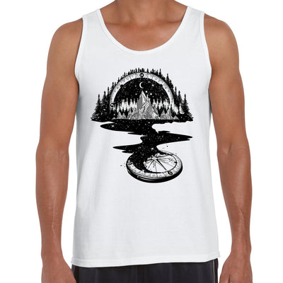 Surreal River Mountain & Compass Amazing Black & White Tank Top - Kuzi Tees
