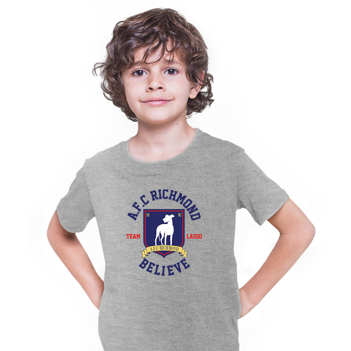 Ted Lasso AFC Richmond T-shirt Believe Gift For Movie Fan Team Lasso Kids T-shirt Grey
