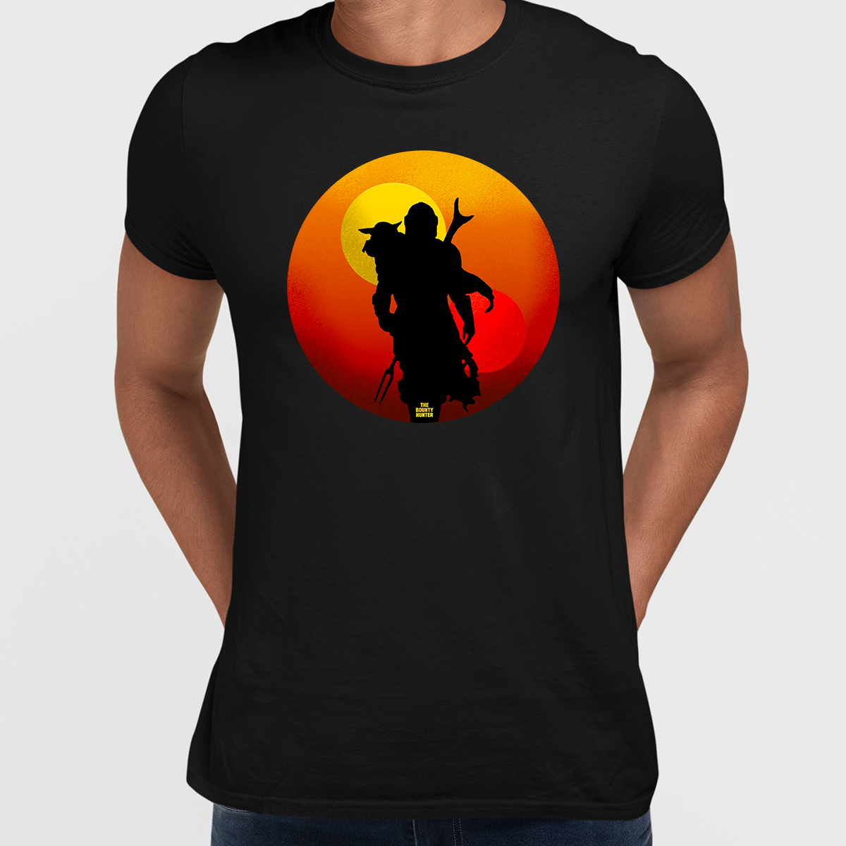 The Bounty Hunter & Baby Yoda Star Wars Mandalorian Disney  Black & White T-shirt - Kuzi Tees