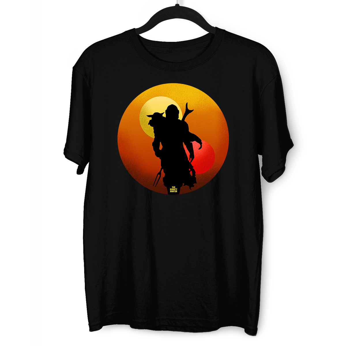 The Bounty Hunter & Baby Yoda Star Wars Mandalorian Disney  Black & White T-shirt - Kuzi Tees