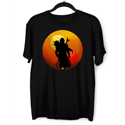 The Bounty Hunter & Baby Yoda Star Wars Mandalorian Disney  Black & White T-shirt - Kuzi Tees