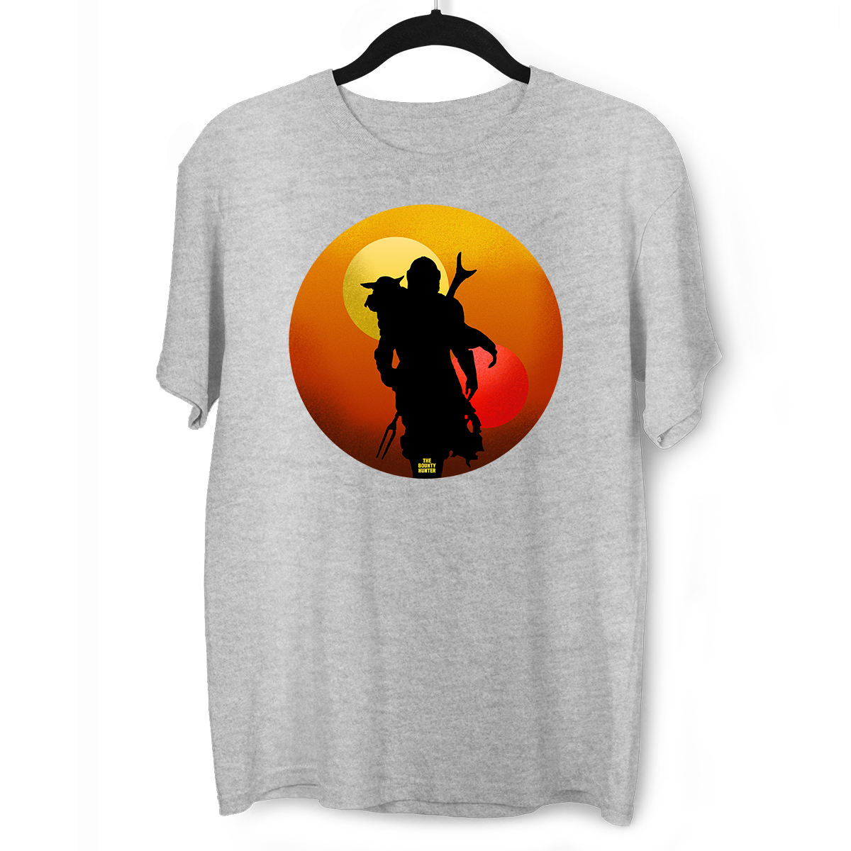 The Bounty Hunter & Baby Yoda Star Wars Mandalorian Disney  Black & White T-shirt - Kuzi Tees