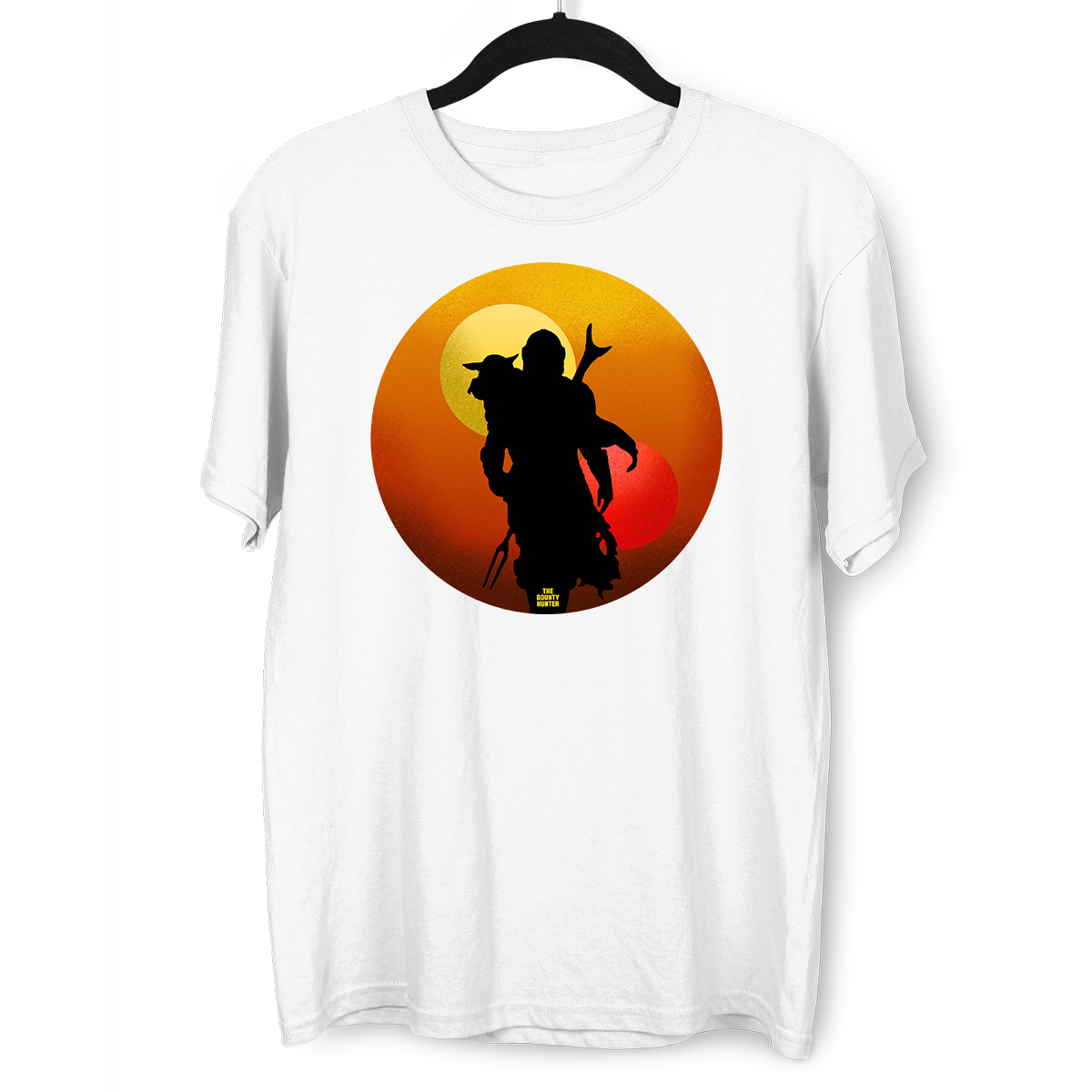 The Bounty Hunter & Baby Yoda Star Wars Mandalorian Disney  Black & White T-shirt - Kuzi Tees