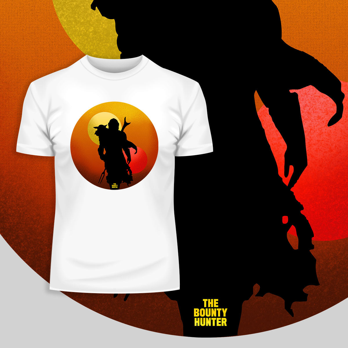 The Bounty Hunter & Baby Yoda Star Wars Mandalorian Disney  Black & White T-shirt - Kuzi Tees