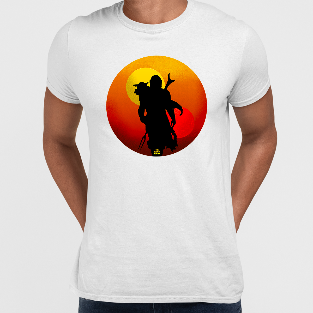 The Bounty Hunter & Baby Yoda Star Wars Mandalorian Disney  Black & White T-shirt - Kuzi Tees
