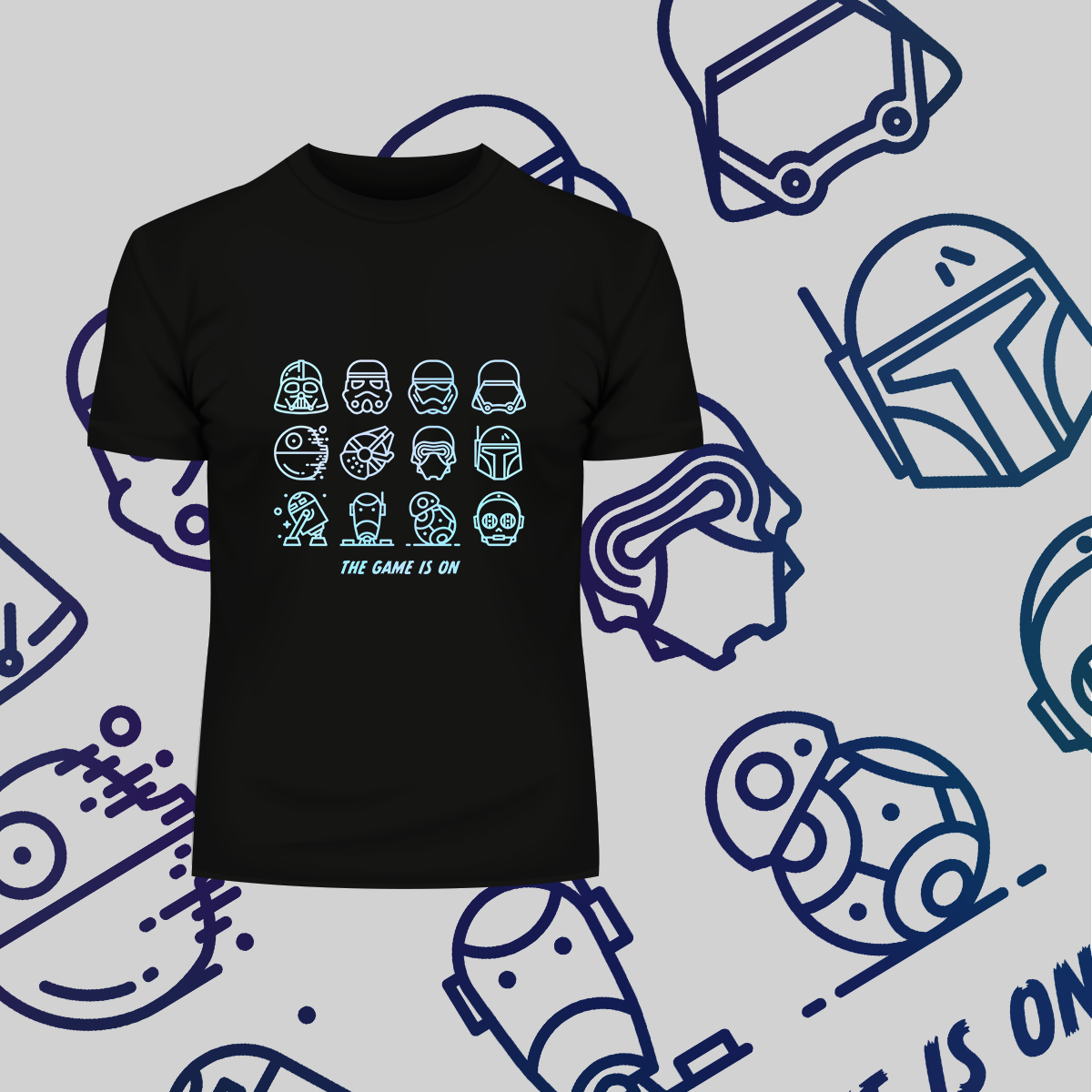 The Game Is On Star Wars Iconic Helmet and Figures from the Movie Crew Neck t shirt - Kuzi Tees