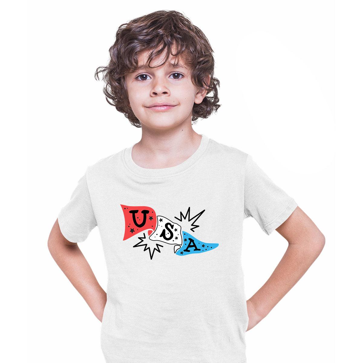 American Flag Baseball Footbal Kids Shirt - Kuzi Tees