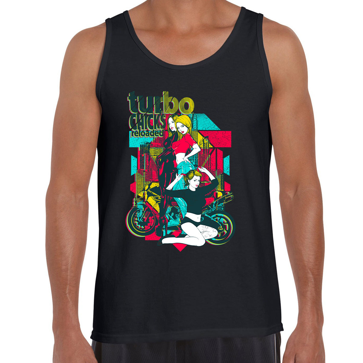 Three Turbo Chicks Black Tank Top - Kuzi Tees