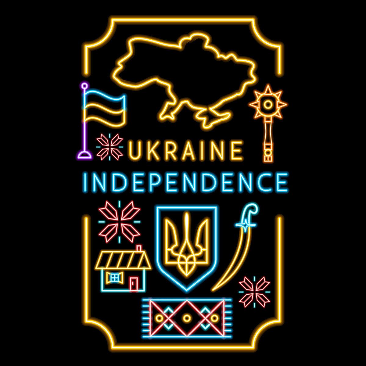 Independent Ukraine National Symbols Neon Black T-shirt - Kuzi Tees