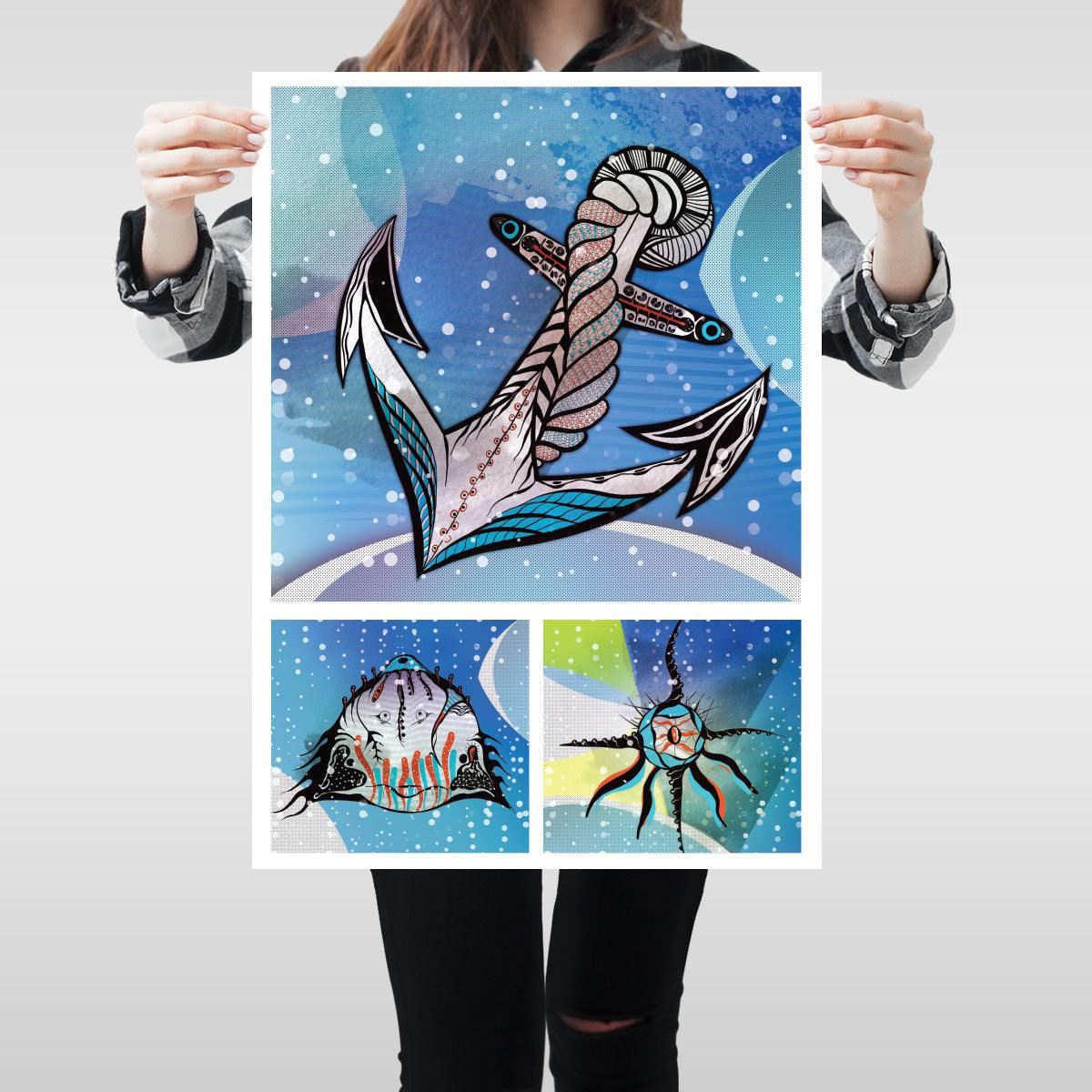 A2 Underwater Creatures Wall Big Art Print Kitchen Living Room Unframed Unique - Kuzi Tees