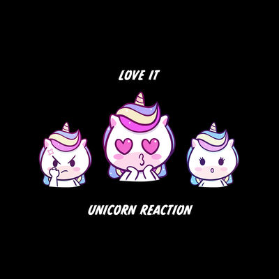 Unicorn Emoji Reaction Love Angry Excited Unisex Black and White Tee - Kuzi Tees
