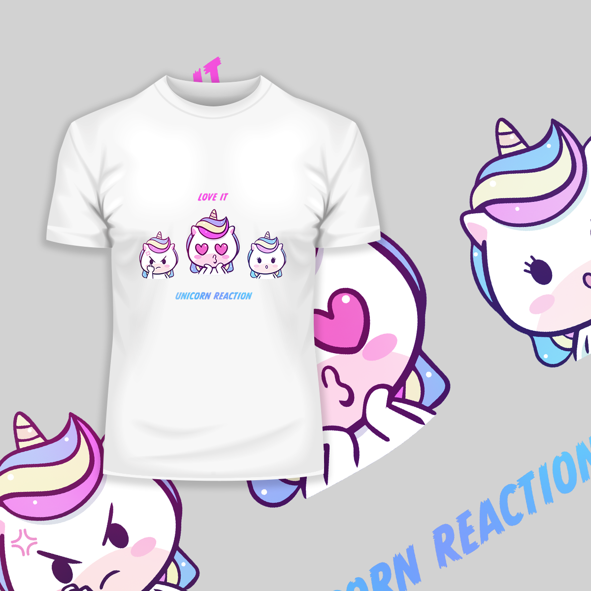 Unicorn Emoji Reaction Love Angry Excited Unisex Black and White Tee - Kuzi Tees