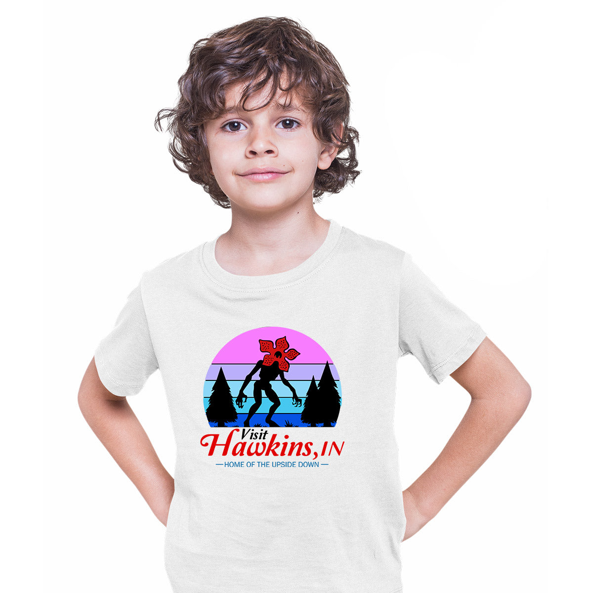Upside Down Demogorgon Vintage Stranger Things Visit Hawkins Kids T-shirt White