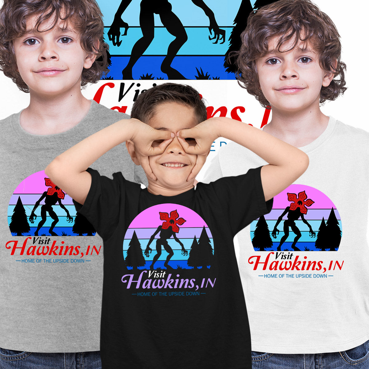 Upside Down Demogorgon Vintage Stranger Things Visit Hawkins Kids T-shirt